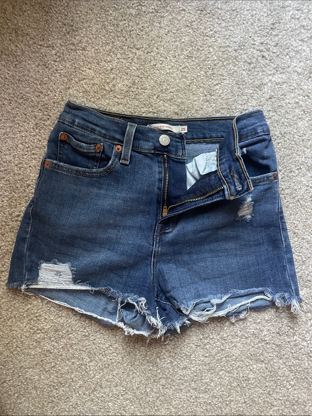 Levi's Dark Indigo Distressed Denim Cutoff Shorts
